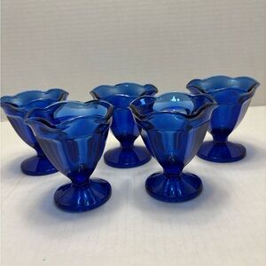 Vintage Ancho Hocking Set of 5 Blue Glass Dessert Cups